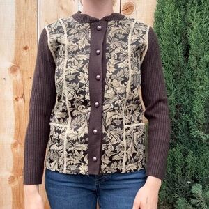 Floral Patterned Brown Sweater